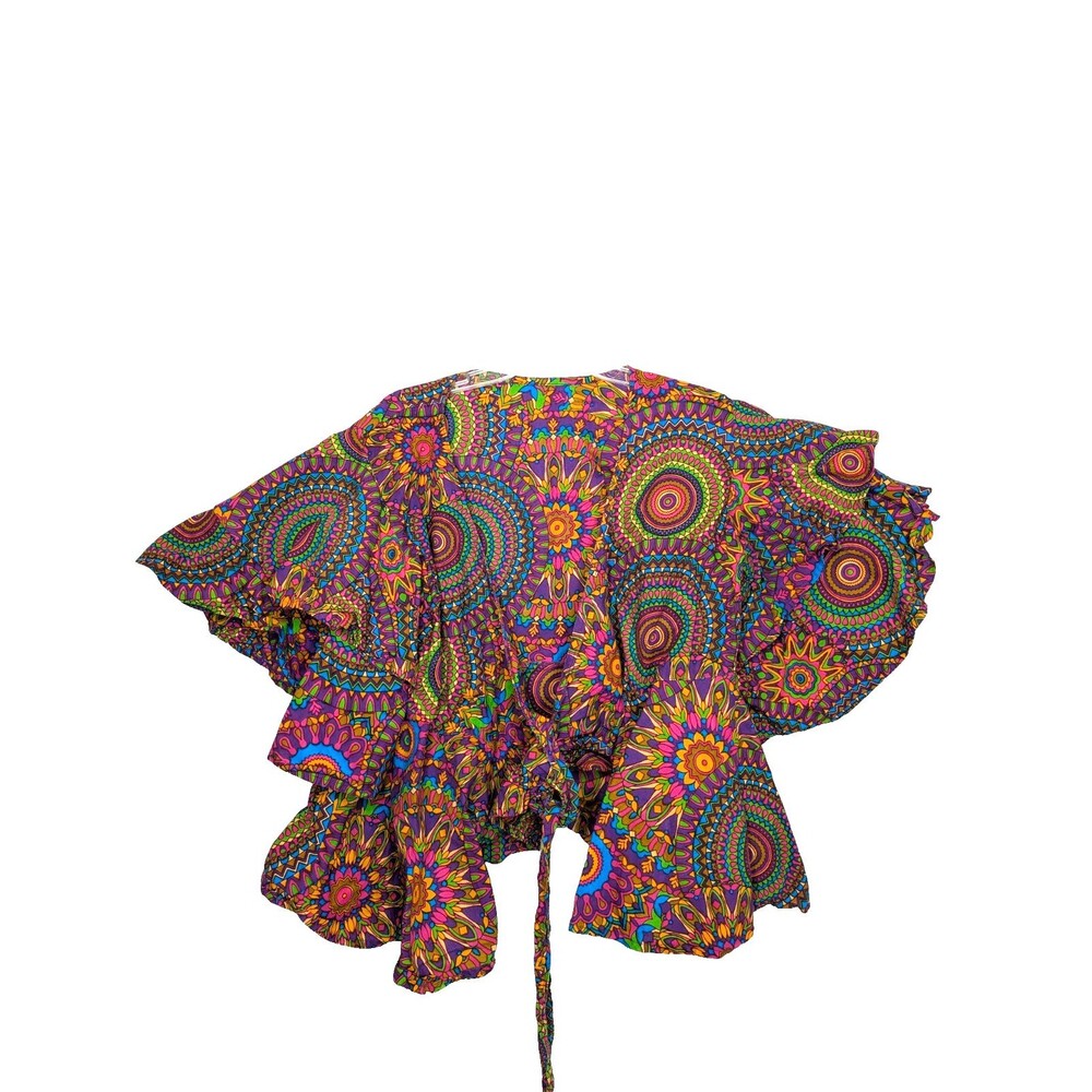 Women African Ankara Tie Top Flutter Puff Sleeve Parties Casual Travel One Size